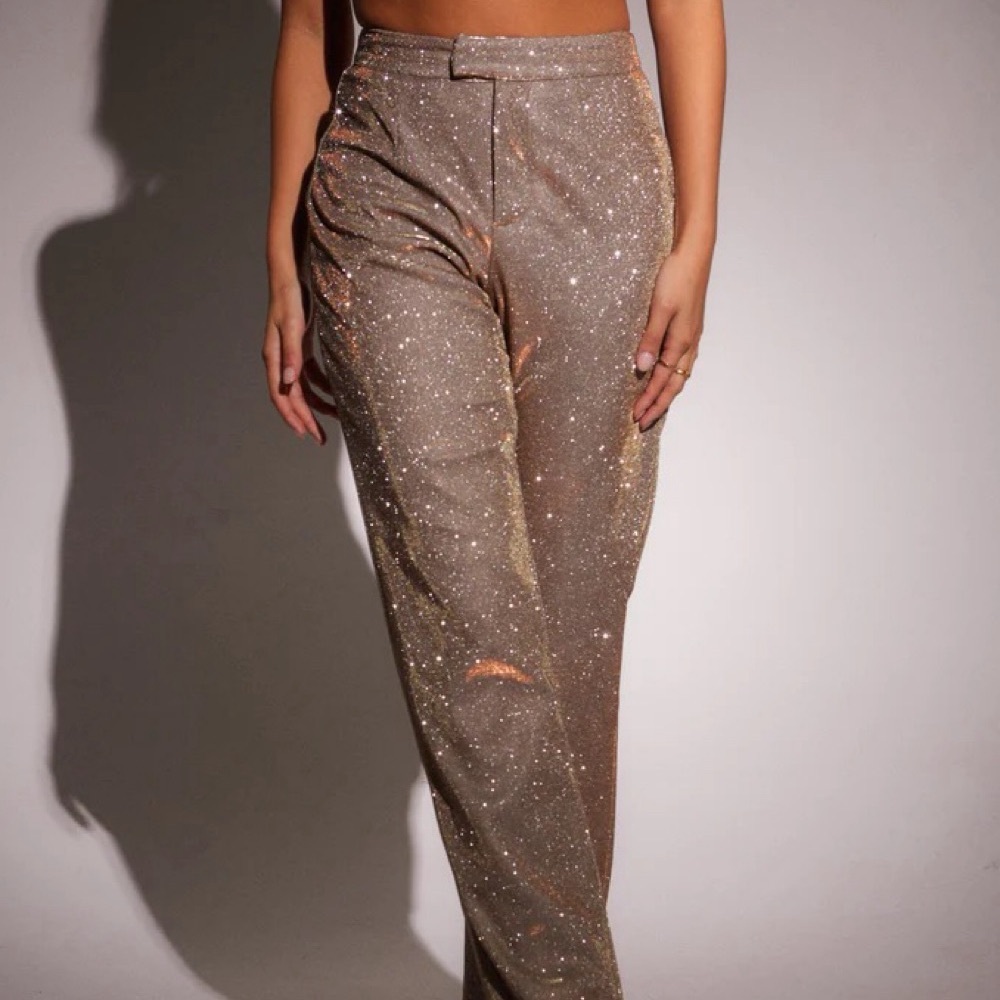 SLA Elegant Bronze Glitter Flare Pants